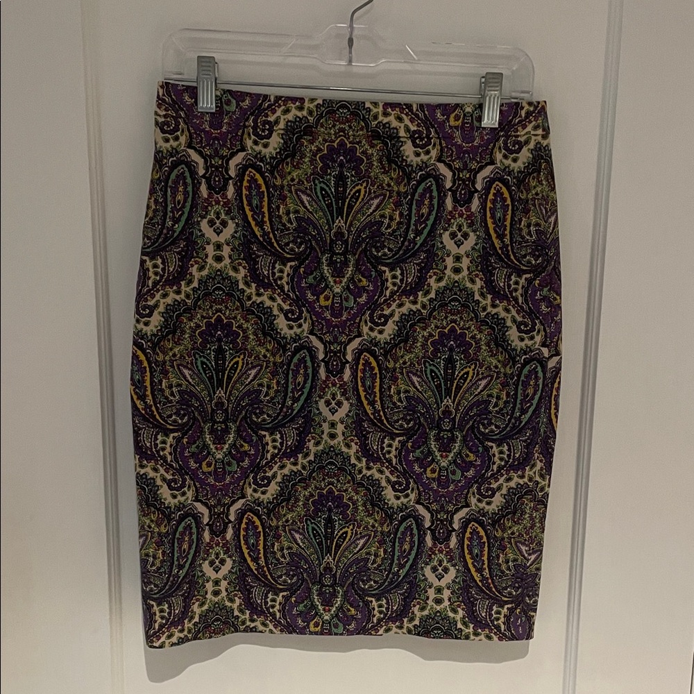 J. Crew Purple and Green Paisley Pencil Skirt